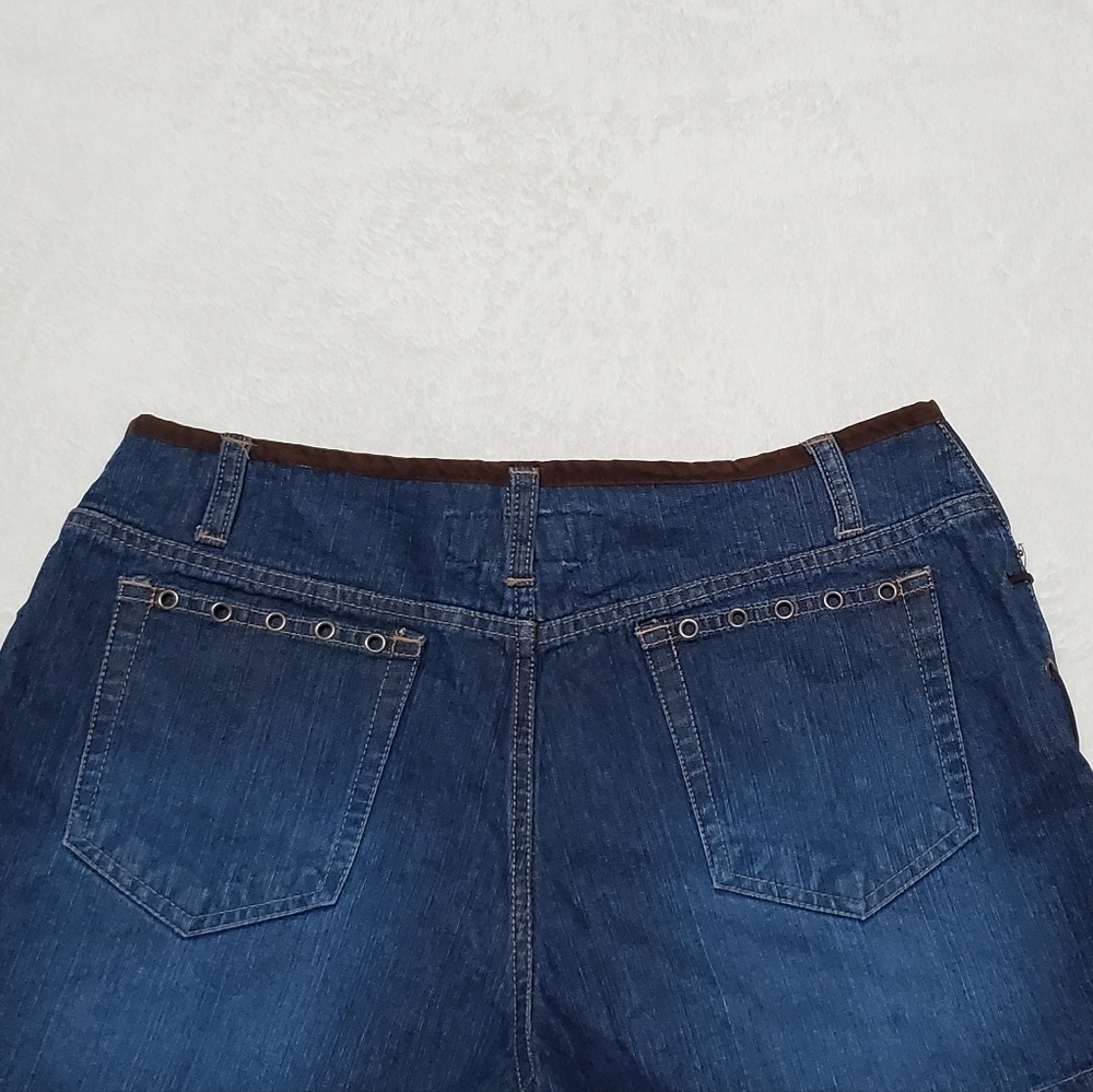 Route 66 Vintage 90s Dark Wash Low Rise Side Lace-up Faux Leather Booty Shorts - Picture 8 of 10